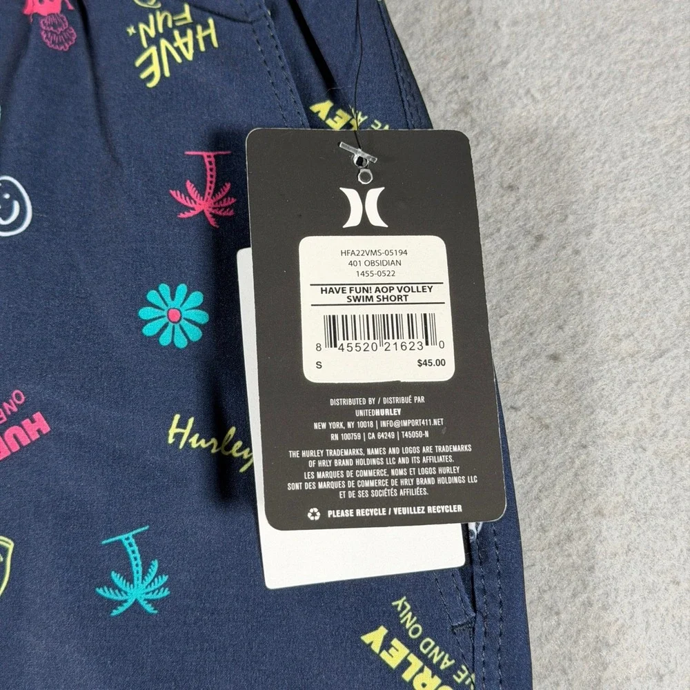 Hurley Mens‎ Have Fun Volley Swim Shorts Obsidian Navy AOP HFA22VMS-05194 Small